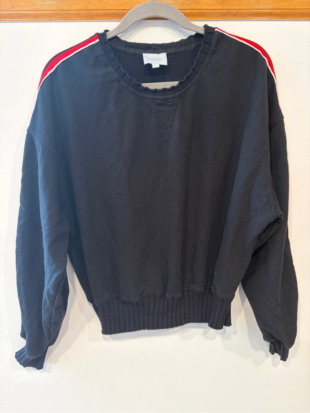 We Are Sundays Audra Pullover Black with Red Stripe Crewneck - Women’s L